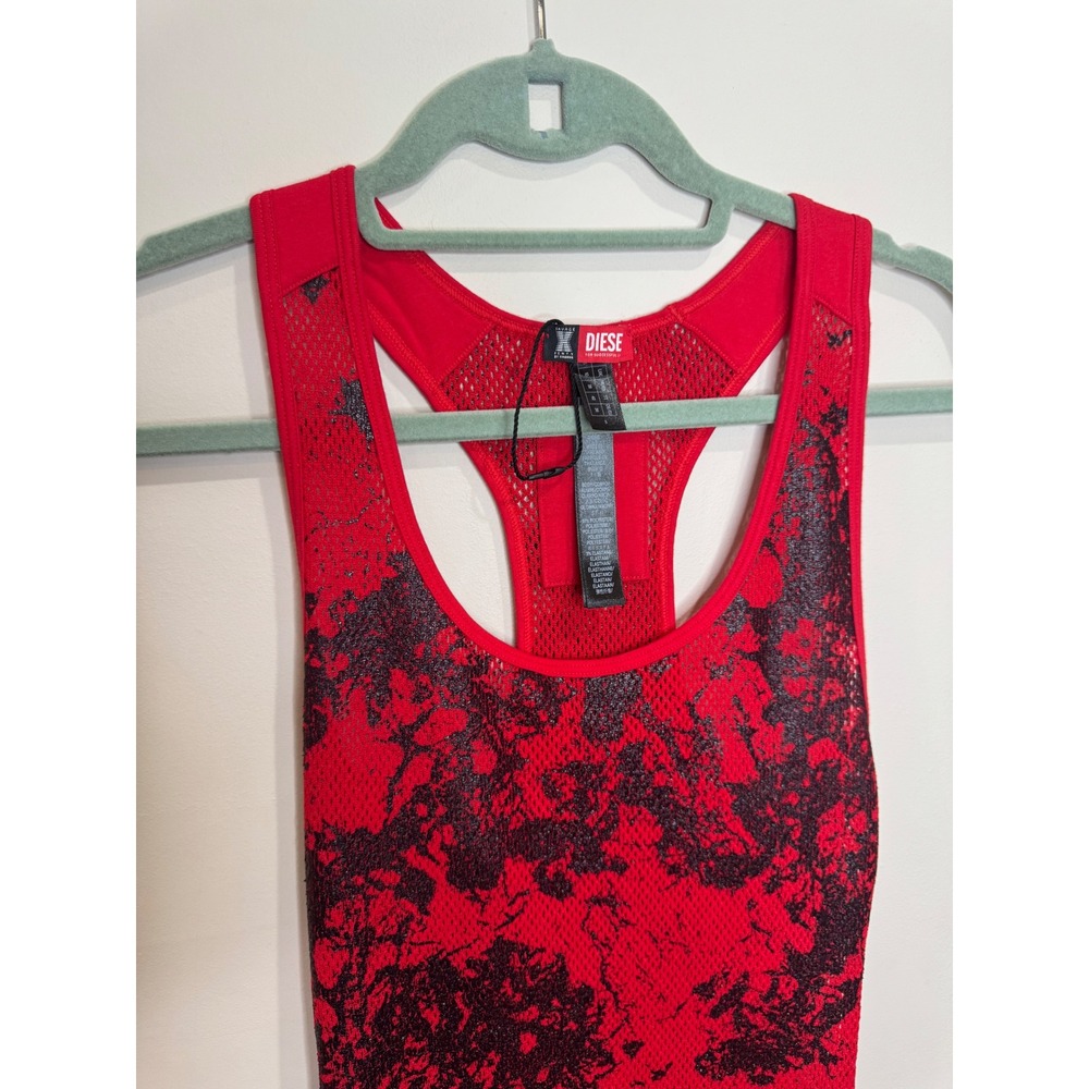 Diesel X Savage Fenty Foiled Fishnet Maxi Sleep Slip Dress Red Sz 4-6 - Picture 4 of 8